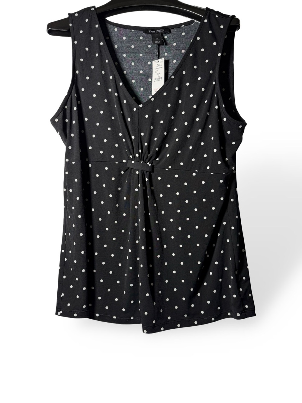 White House Black Market Black Polka Dot Sleeveless V-Neck Tank